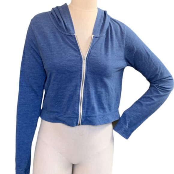 Threads 4 Thought Cropped Full Zip Hoodie Jr Sz L Blue #16A - Picture 1 of 9